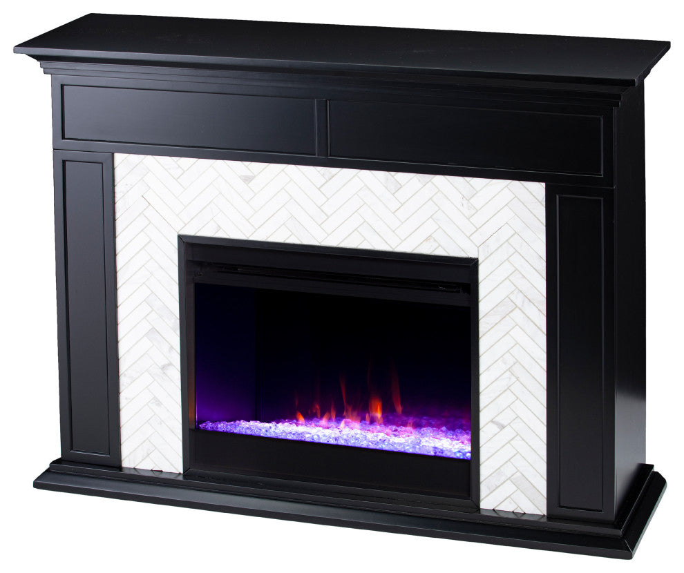 Torron Color Changing Marble Tiled Fireplace - Black