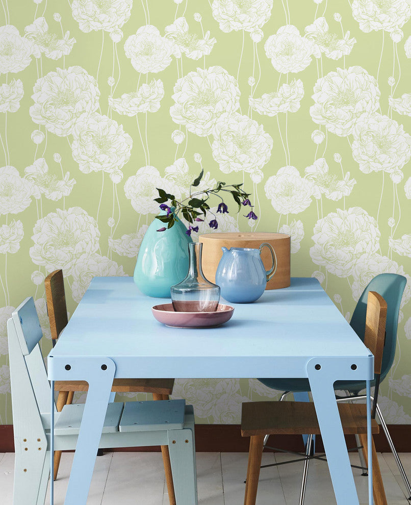 Peony Peel and Stick Vinyl Wallpaper, Lime Green, 24"w X 60"h