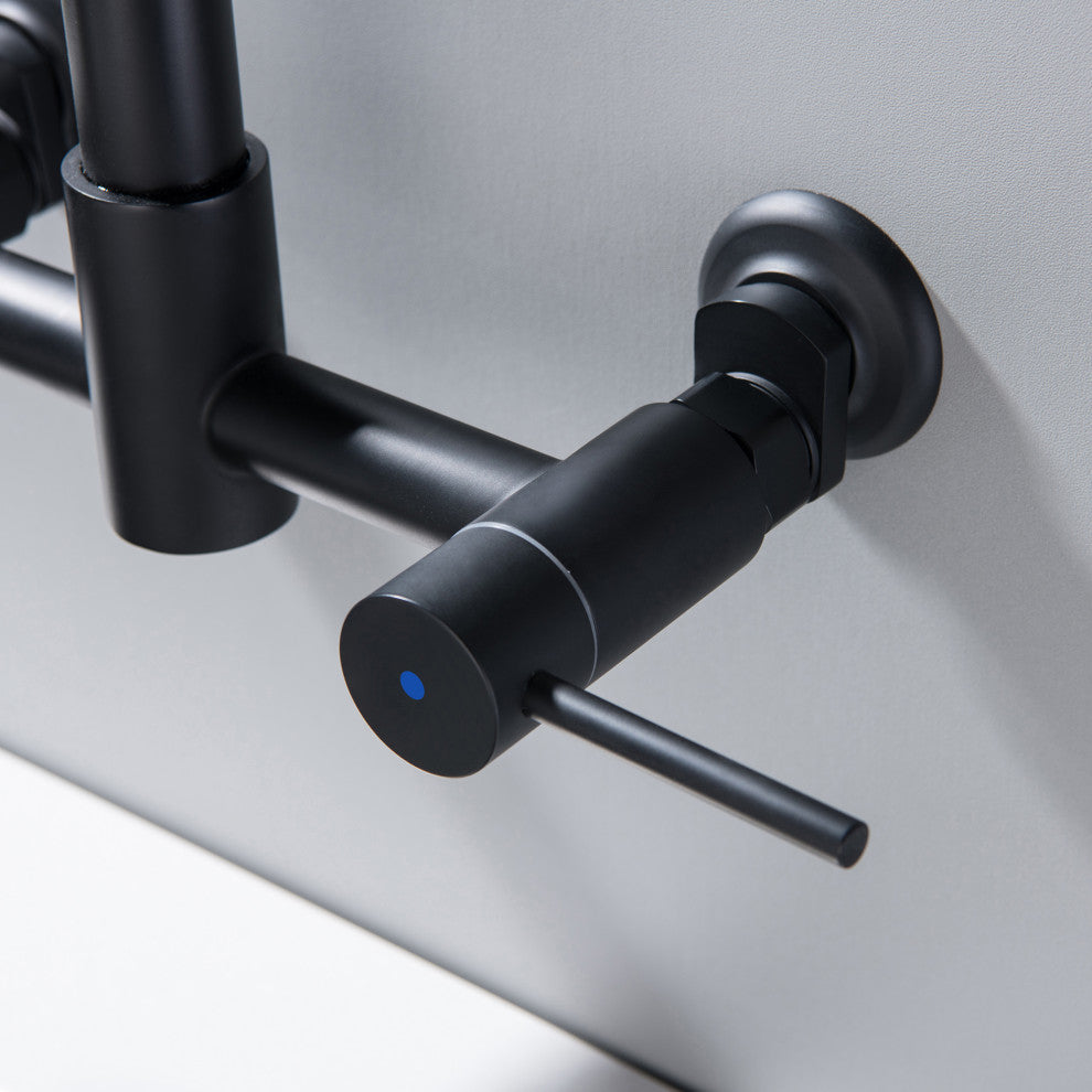 Wall Mounted Bridge Kitchen Faucet With 3 Function Sprayer And Spring Spout, Mat