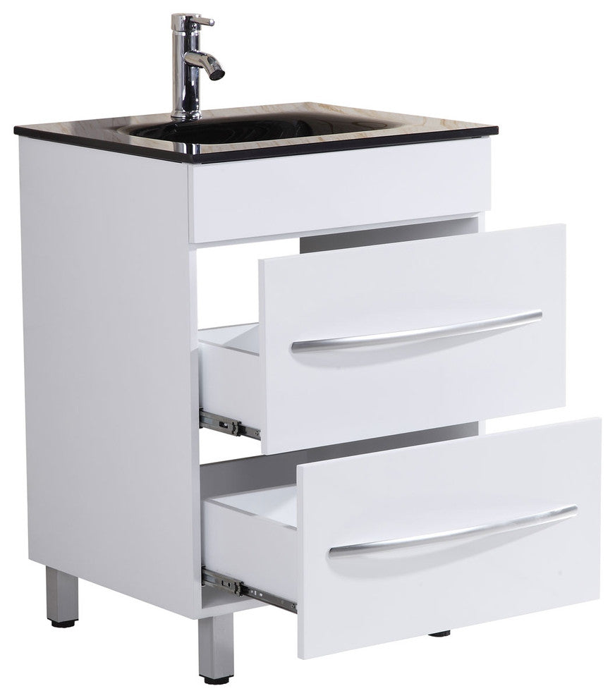 Style 4, 24"W White Vanity Sink Base Cabinet, Mirror, LV4-24W