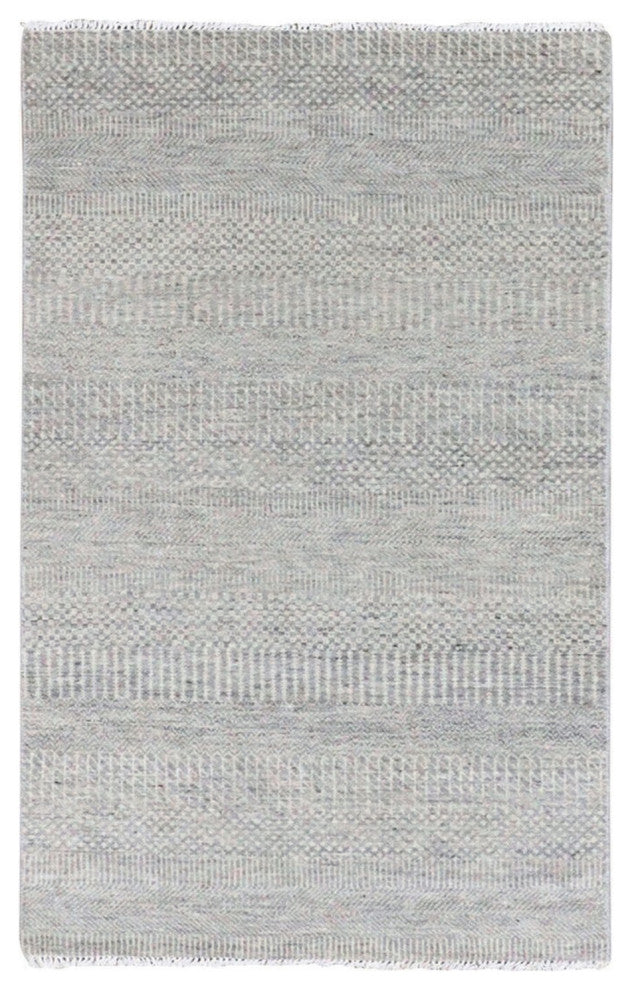 Perfect Gray Undyed Wool Modern Grass Design Hand Knotted Oriental Rug 3'x5'3"