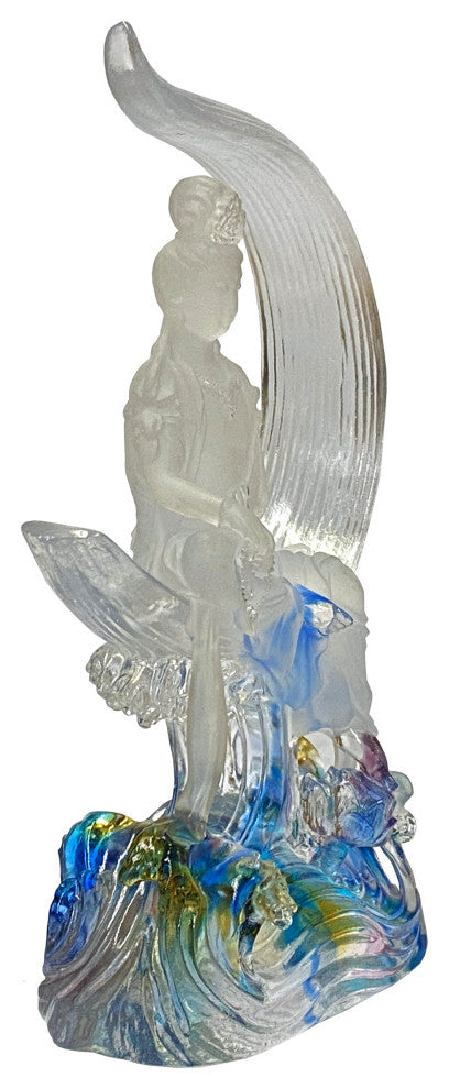 Crystal Glass Liuli Pate-de-Verre Moon Face Kwan Yin Bodhisattva Statue Hws1817