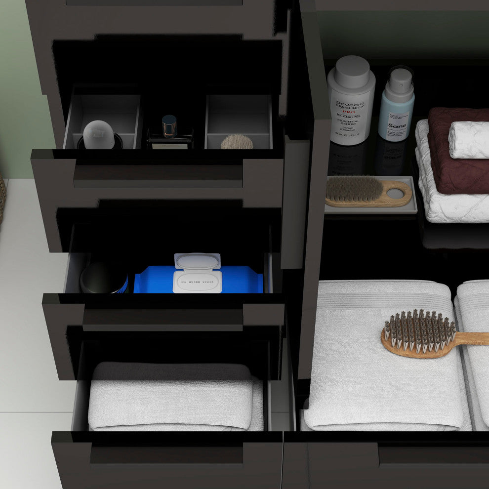 Carla 36" Freestanding Bathroom Vanity With Left Side Drawers, Gloss Black
