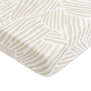 Mini Crib Sheet, GOTS Certified Organic Muslin Cotton, Oat Stripe