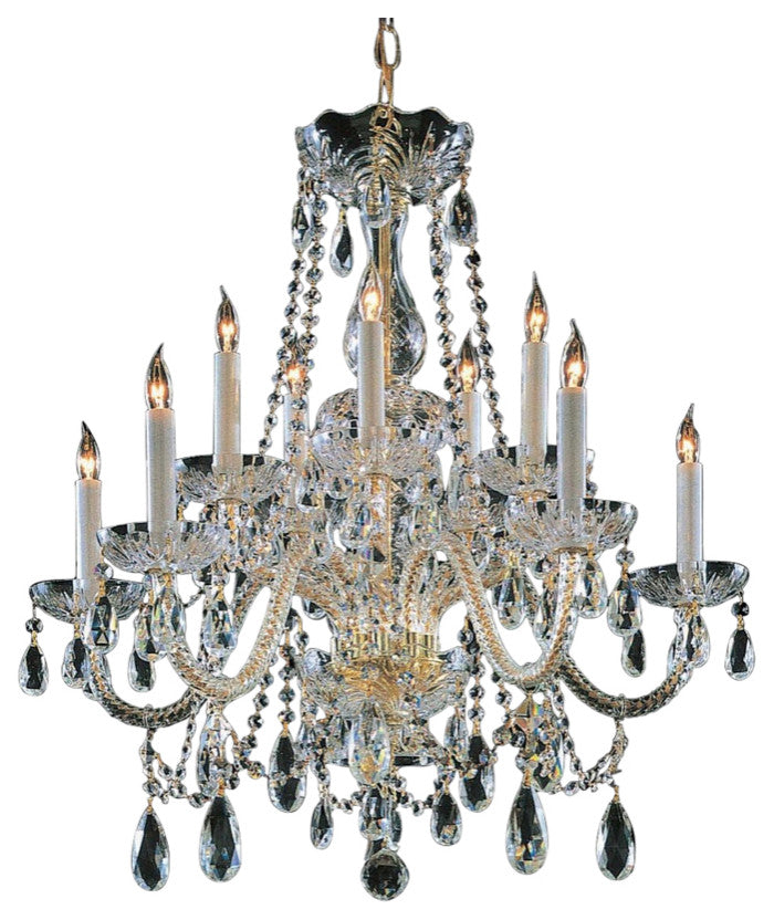 Traditional Crystal 10 Light Chandelier in Polished Brass