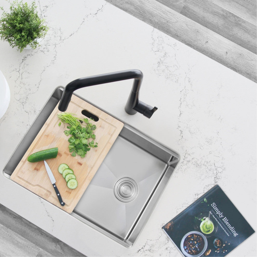 STYLISH 25 L x 19 W-inch Undermount Single Bowl 16G Kitchen Sink Workstation