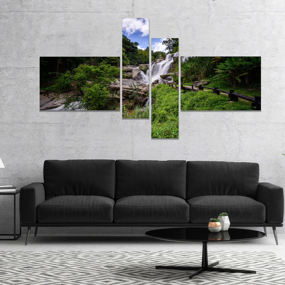 Mae Klang Waterfall Thailand, Large Landscape Canvas Art, 60"x32", 4 panels