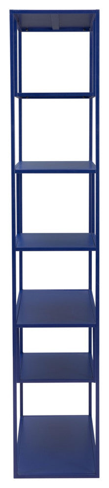 Bookcase Wall Shelf Rack, Steel Metal, Blue, Lounge Cafe Lobby Hospitality