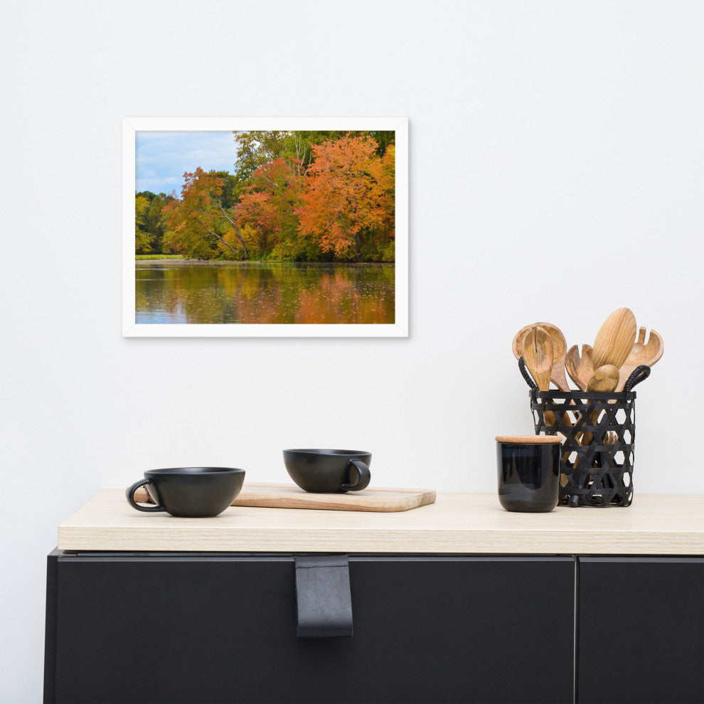 Autumn Tree Line Rural Landscape Framed Photo Paper Wall Art Prints, White, 12" X 16"