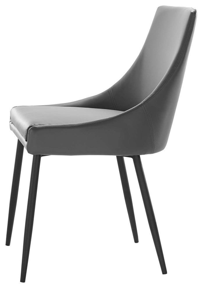 Side Dining Chair, Set of 2, Faux Vegan Leather, Black Gray, Modern, Bistro