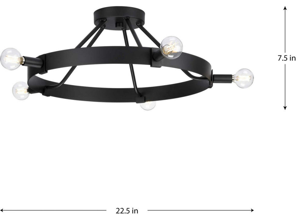 Breckenridge Collection Five-Light Matte Black Rustic Farmhouse Semi-Flush Mount