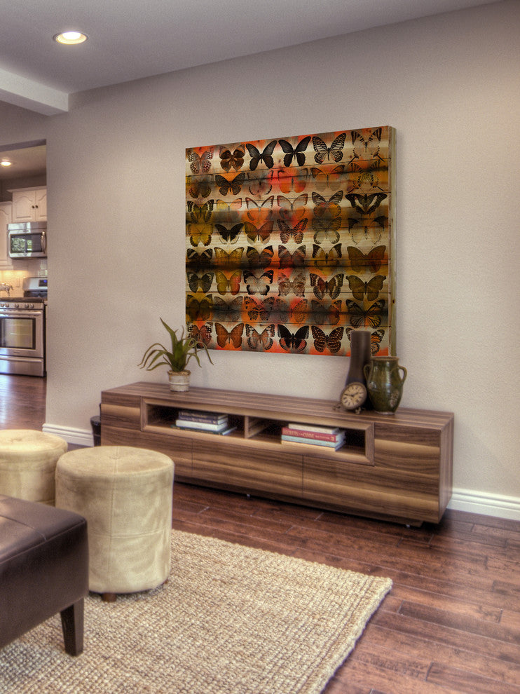 "Moths in Rows" UV Ink Print on Natural Pine Wood, 40"x40"