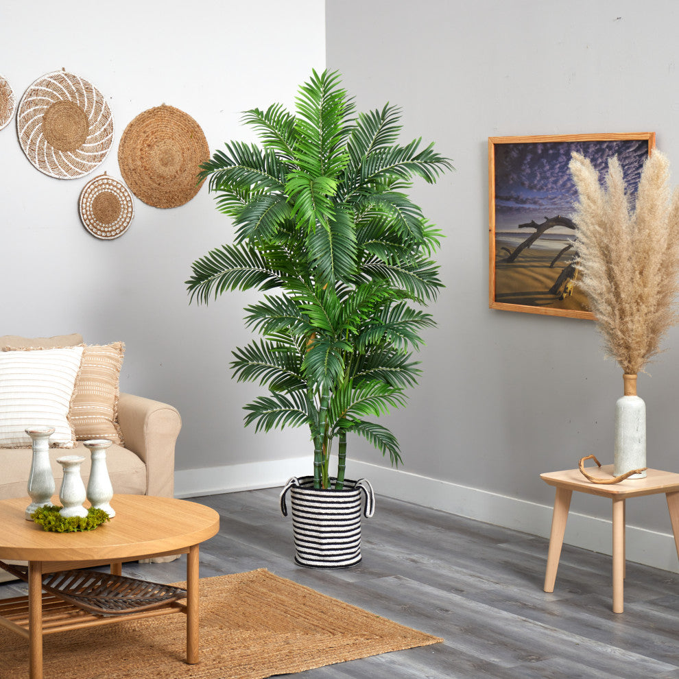 6' Curvy Parlor Artificial Palm Tree in Black & White Jute & Cotton Planter