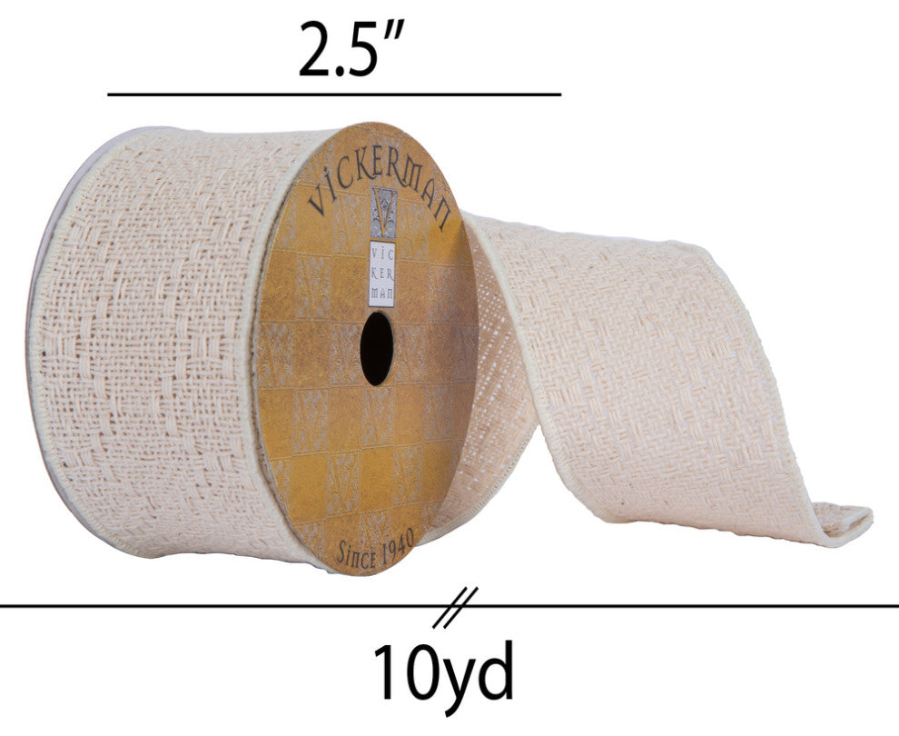 Vickerman Q202027 2.5"X10 Yard Cream Chunky Knit Ribbon