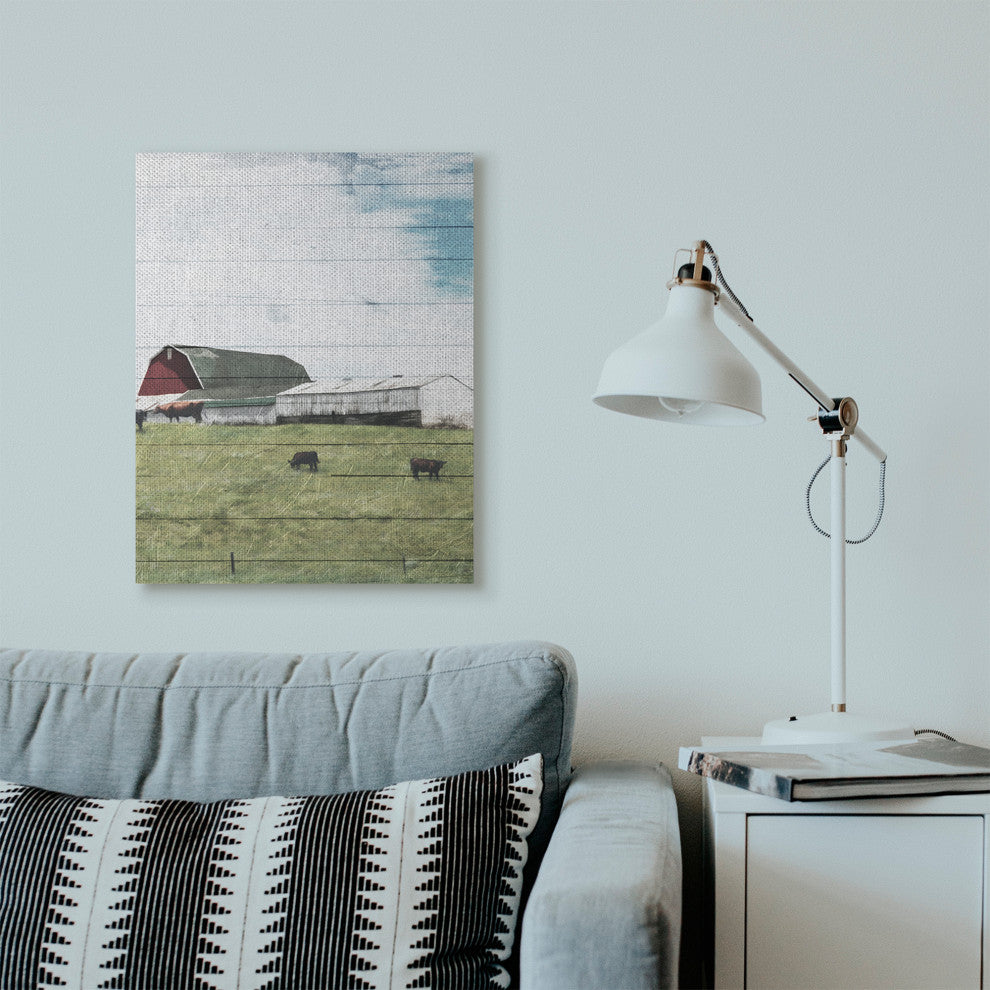 Rustic Farm Landscape Wood Te"xtured Painting, 24"x30"
