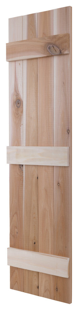 Traditional Board and Batten Exterior Shutters Pair, Unfinished, 66"