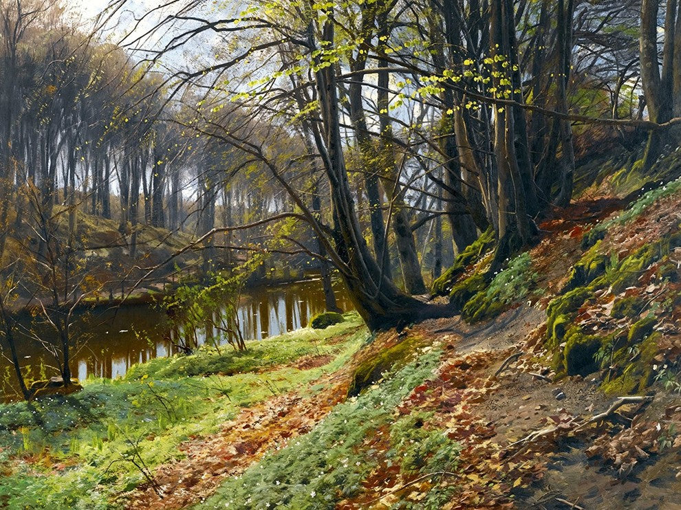 Tile Mural, Spring Landscape By Peder Monsted River Trees Forest Ceramic, Matte