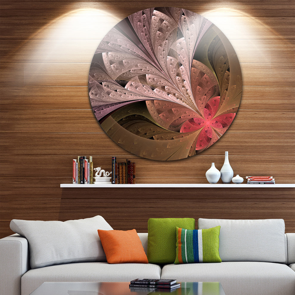 Beautiful Fractal Flower In Beige, Floral Round Metal Wall Art, 23"