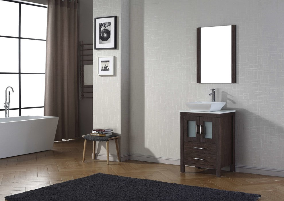 Dior 24" Single Bathroom Vanity, Espresso With White Engineered Stone