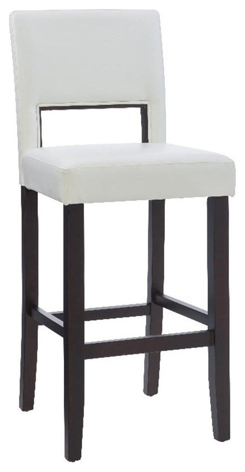 Linon Vega 30.5" White Faux Leather Upholstery Wood Bar Stool Dark Espresso