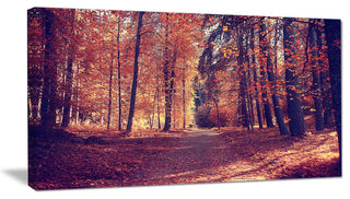 Thick Woods in Colorful Fall Forest, Modern Forest Canvas Art, 32"x16"
