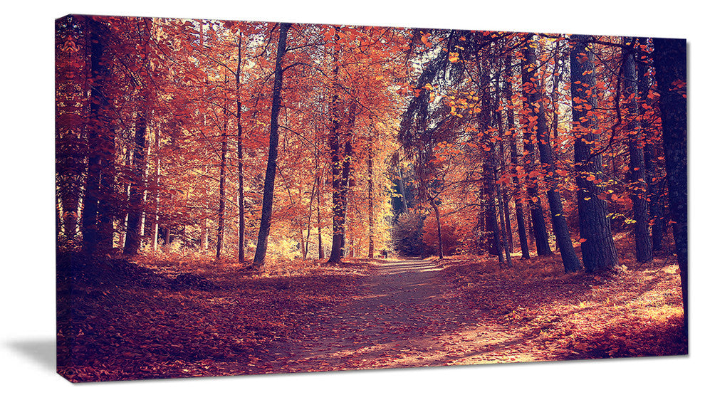Thick Woods in Colorful Fall Forest, Modern Forest Canvas Art, 32"x16"