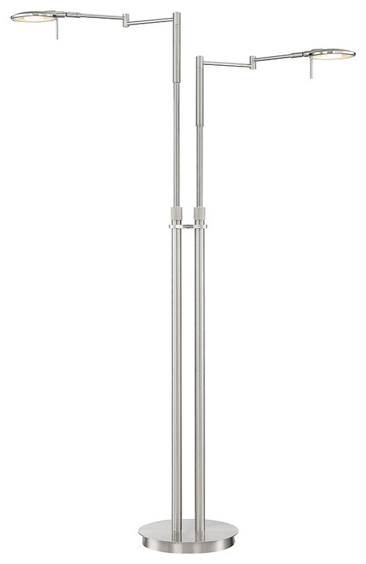 Dessau Turbo Double Swing-Arm LED Floor Lamp, Satin Nickel