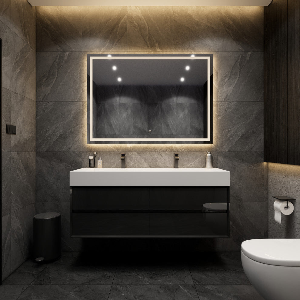 MAX 60" Double Floating Bath Vanity With Acrylic Sink, Gloss Black