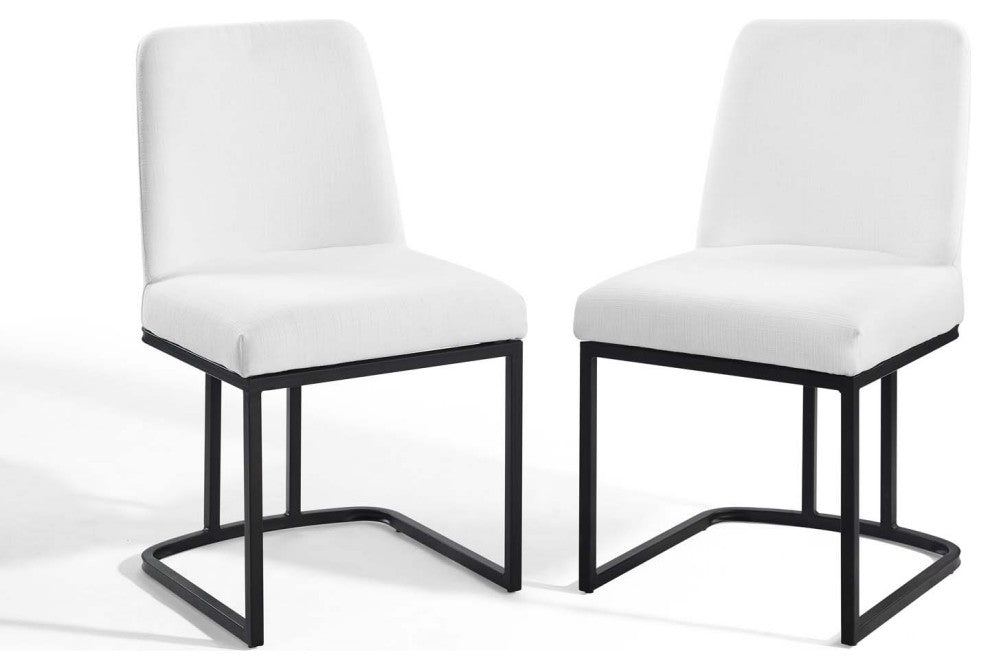 Side Dining Chair, Set of 2, Fabric, Metal, Black White, Cafe Bistro Restaurant