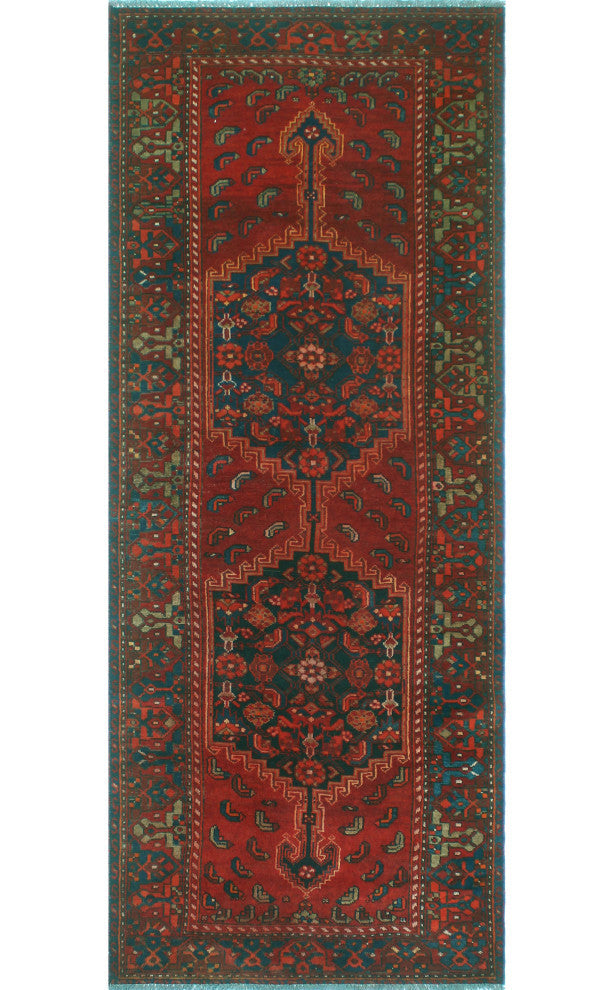 Fine Vintage Distressed Alyanna Red/Blue Runner, 3'8x9'0