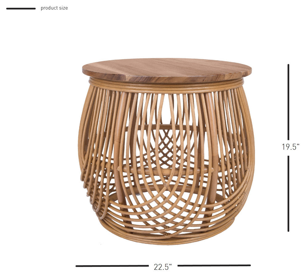 Arlo Rattan Side/ End Table w/ Wood Top