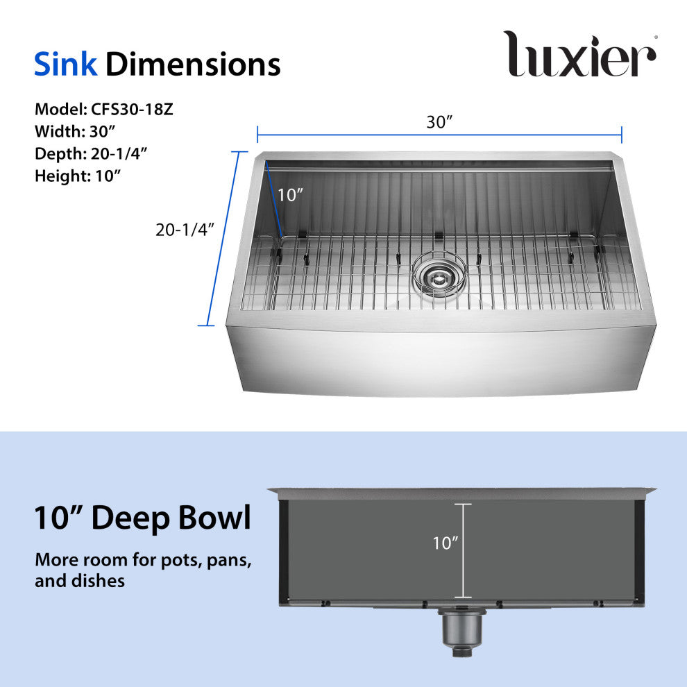 Farmhouse Apron-Front 18-Gauge Stainless Steel Single Bowl Kitchen Sink, 30"