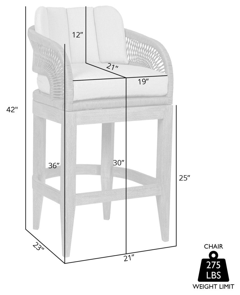 Orbit Outdoor Patio 30" Bar Stool Wood With Gray Rope/Taupe Olefin Cushions