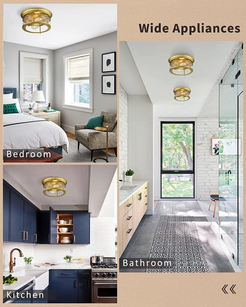 2 Light Ceiling Light, Flush Mount, Gold