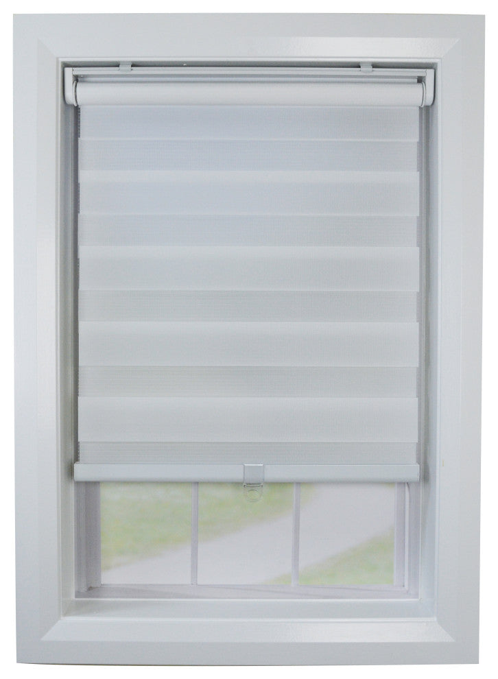 Versailles'' Cordless Zebra Slimline Privacy Shade, Eggshell, 27"x72"