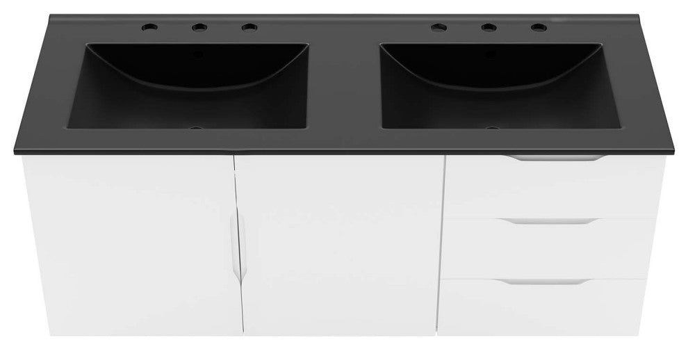 Double Sink Vanity Cabinet, Black White, Ceramic, Modern, Hotel Bathroom