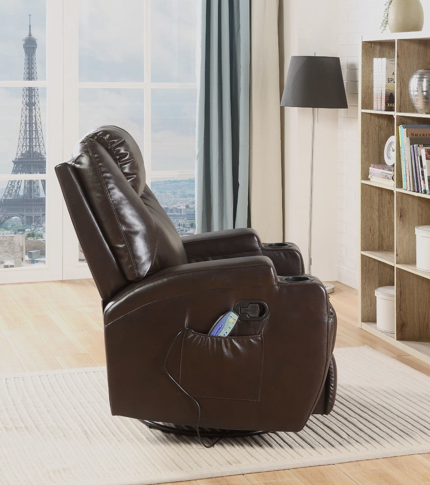 Acme Waterlily Swivel Rocker Recliner with Massage, Brown Pu