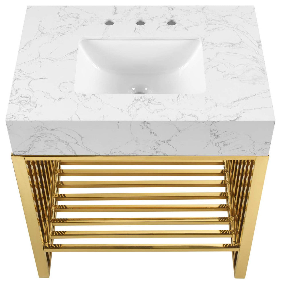 Gridiron 30" Bathroom Vanity, White Gold