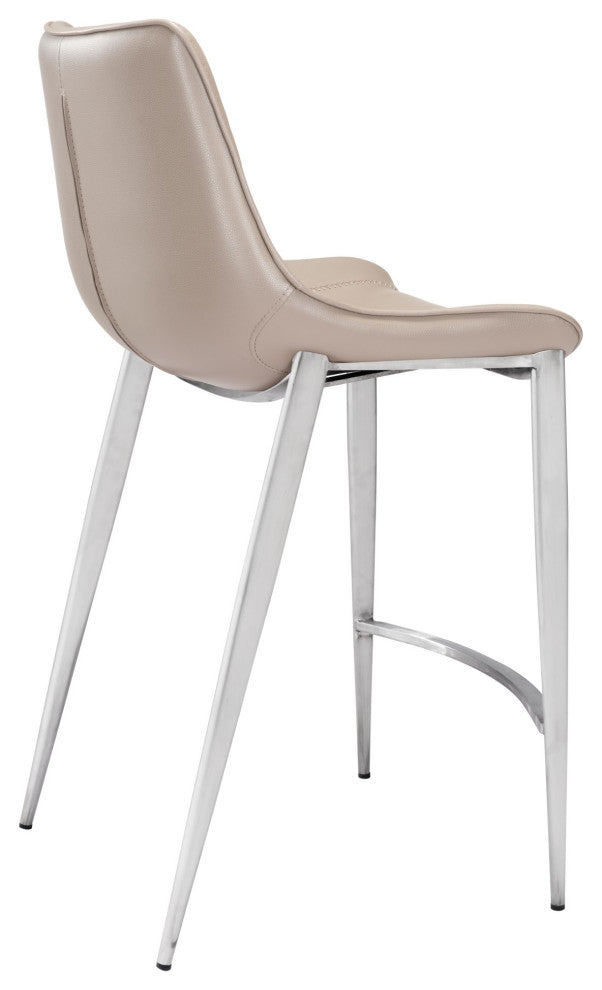 Counter Stool Chair, Set of 2, Faux Vinyl Leather, Steel, Gray, Silver