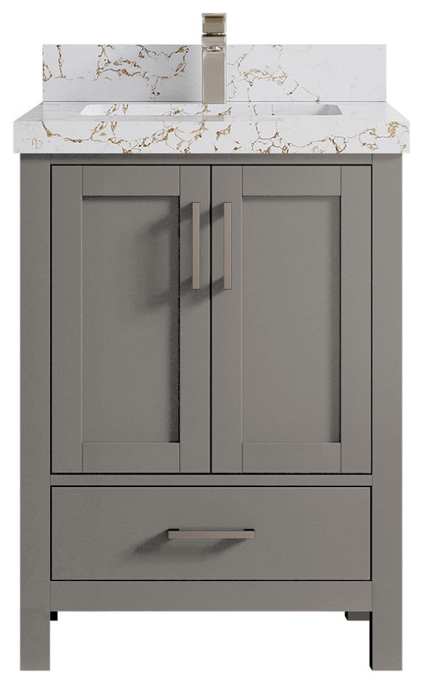 Malibu 24" Single Sink Bath Vanity in Elephant Skin Gray 2" Viola Gold