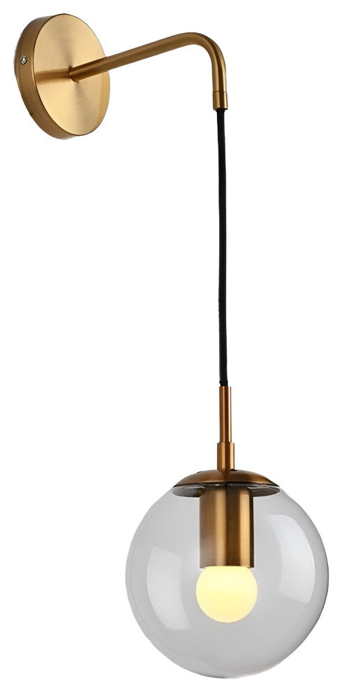 Modern LED Wall Lamp in the Shape of Glass Ball for Dining Room, Golden, Smoky Glass, Warm Light