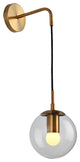 Modern LED Wall Lamp in the Shape of Glass Ball for Dining Room, Golden, Smoky Glass, Warm Light