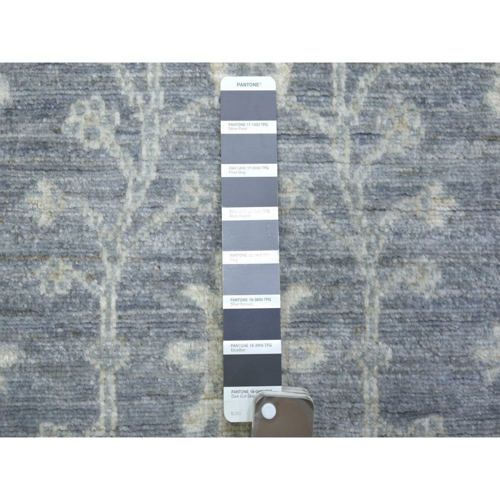 Stone Gray Extra Soft Wool Hand Knotted, Fine Peshawar Runner Rug, 2'9"x11'5"