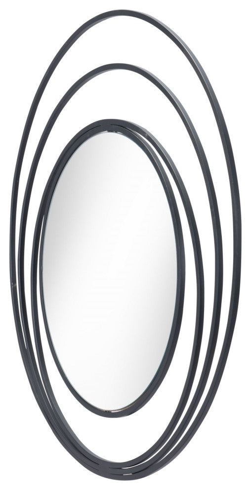 Frame Wall Mirror, Round, Glass, Steel Metal, Black, Bedroom Living