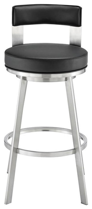 Armen Living Lynof 30" Swivel Faux Leather/Metal Bar Stool in Black/Chrome