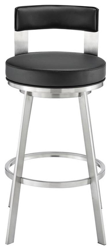 Armen Living Lynof 30" Swivel Faux Leather/Metal Bar Stool in Black/Chrome