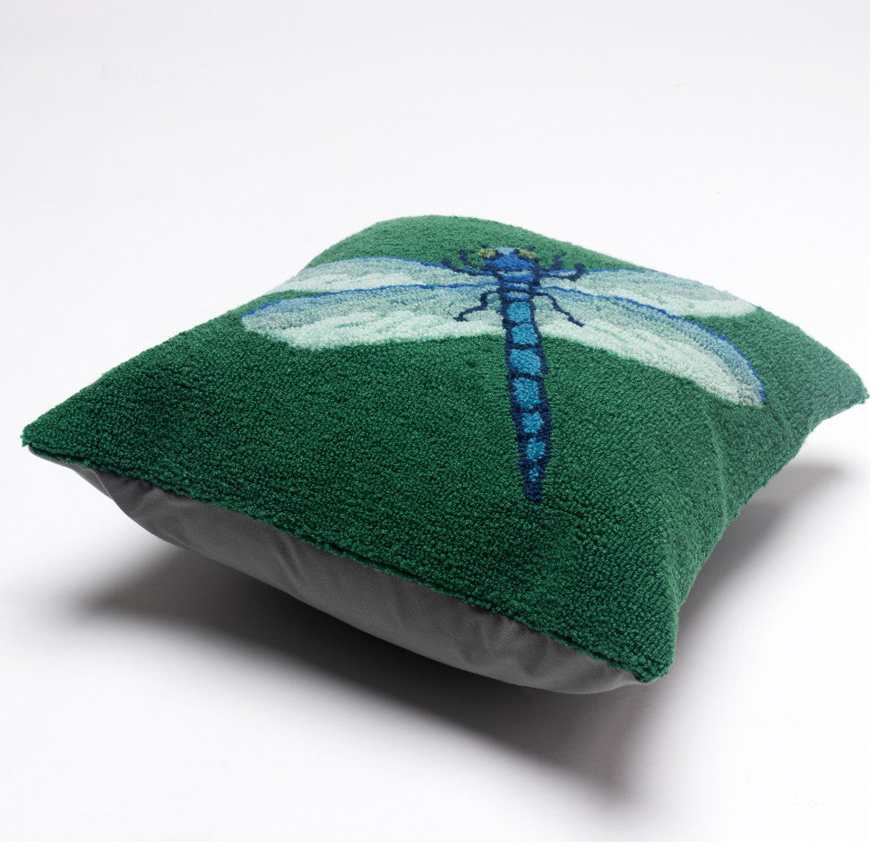 Frontporch Garden Dragonfly Indoor/Outdoor Pillow, Green, 18"x18"