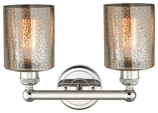 Edison Cobbleskill 2-Light 14" Vanity Light, Polished Nickel With Mercury Shade