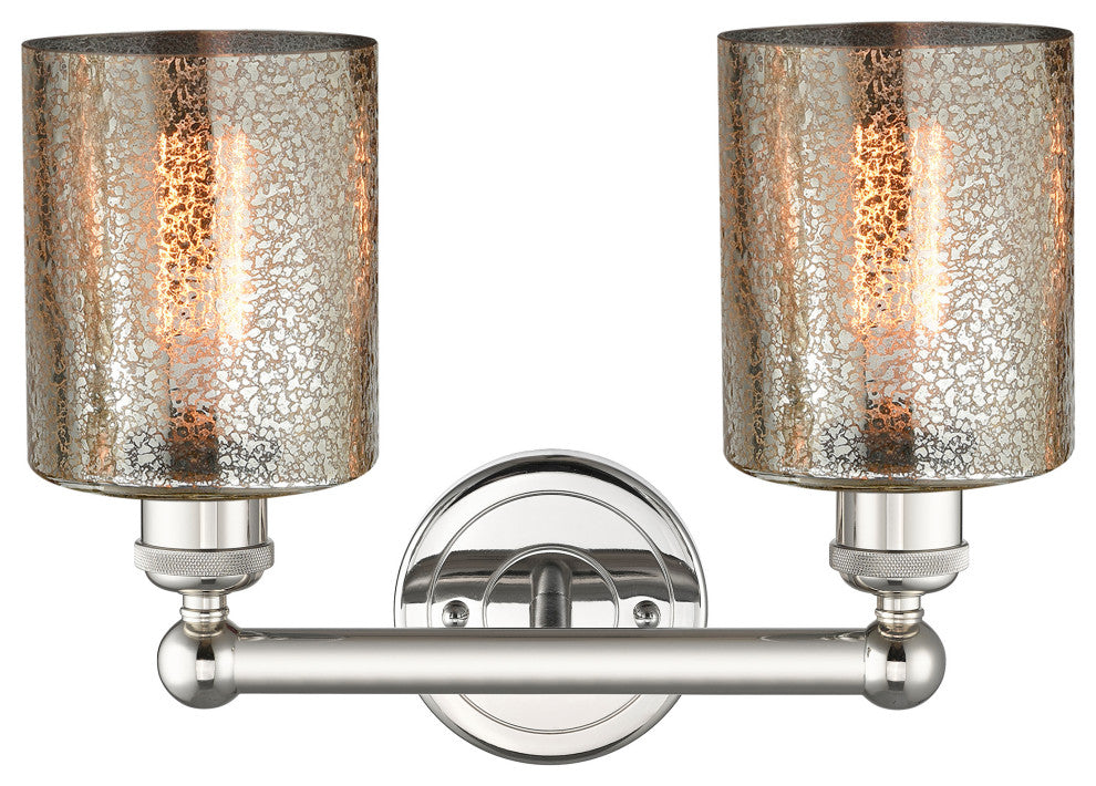Edison Cobbleskill 2-Light 14" Vanity Light, Polished Nickel With Mercury Shade