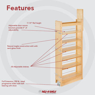 Wood Tall Cabinet Pull Out Pantry Organizer With Soft Close, 8"